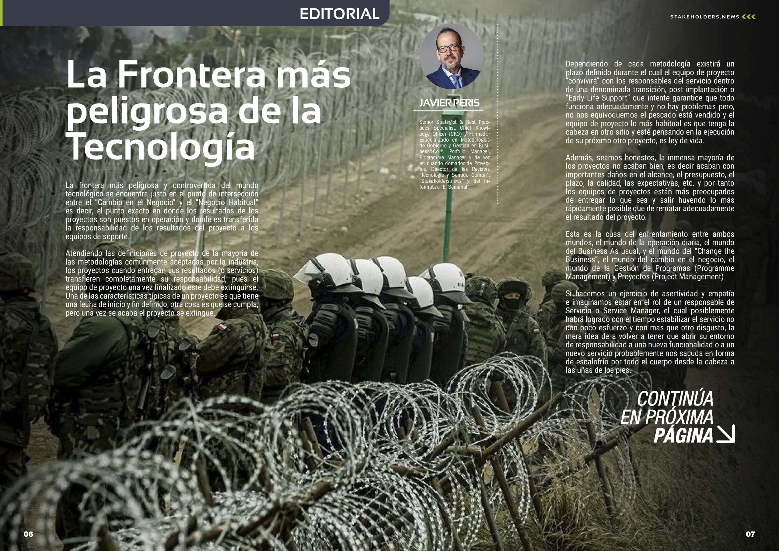 Articulo "La Frontera más peligrosa de la Tecnología" Editorial de Javier Peris en la Revista Stakeholders.news