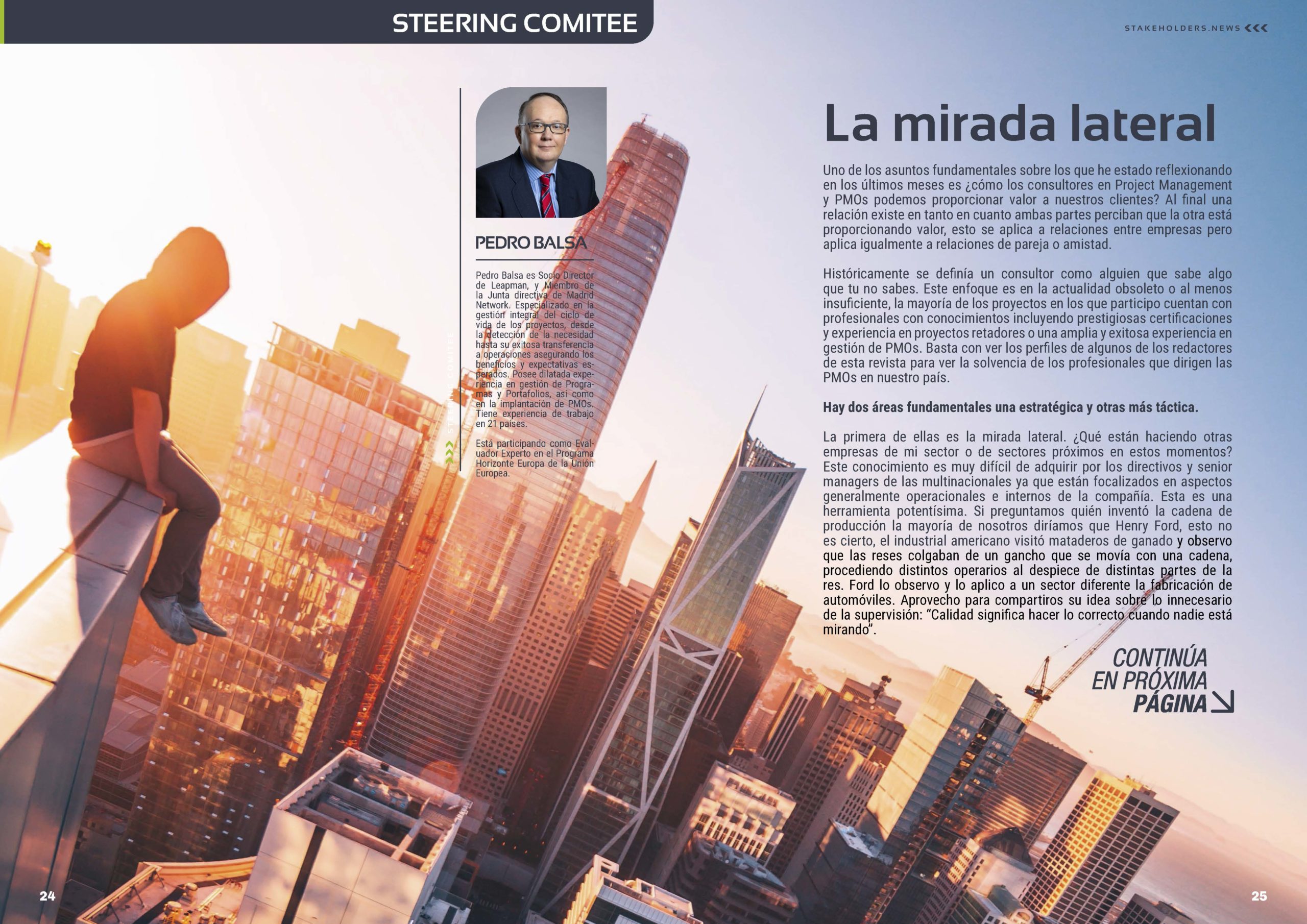 Articulo "La Mirada Lateral" de Pedro Balsa en la Sección "Steering Comitee" de la Revista Stakeholders.news