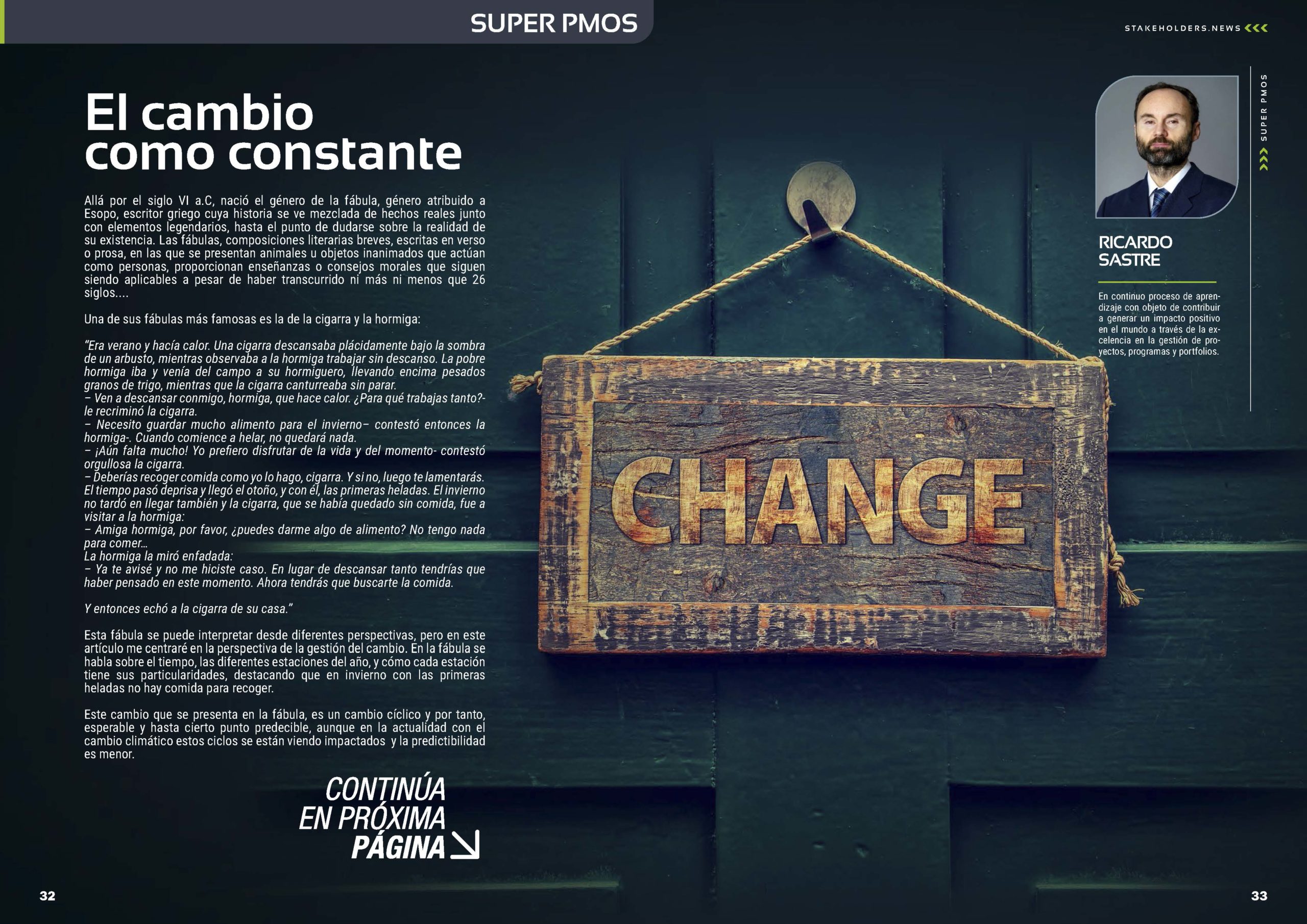 Articulo "El cambio constante" de Ricardo Sastre en la Sección "Super PMOs" de la Revista Stakeholders.news