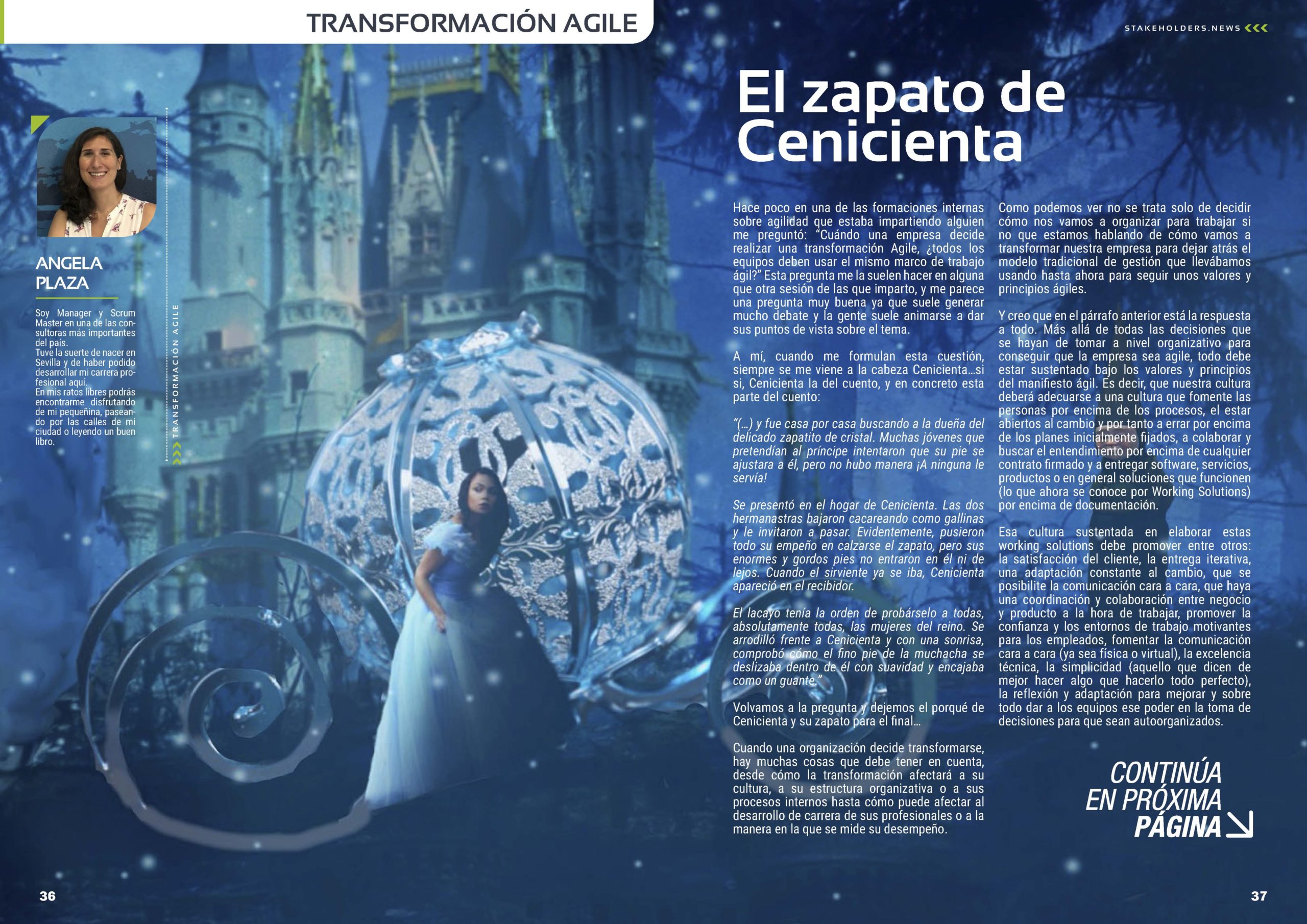 Articulo "El zapato de Cenicienta" de Ángela Plaza Lora en la Sección "Transformación Agile" de la Revista Stakeholders.news