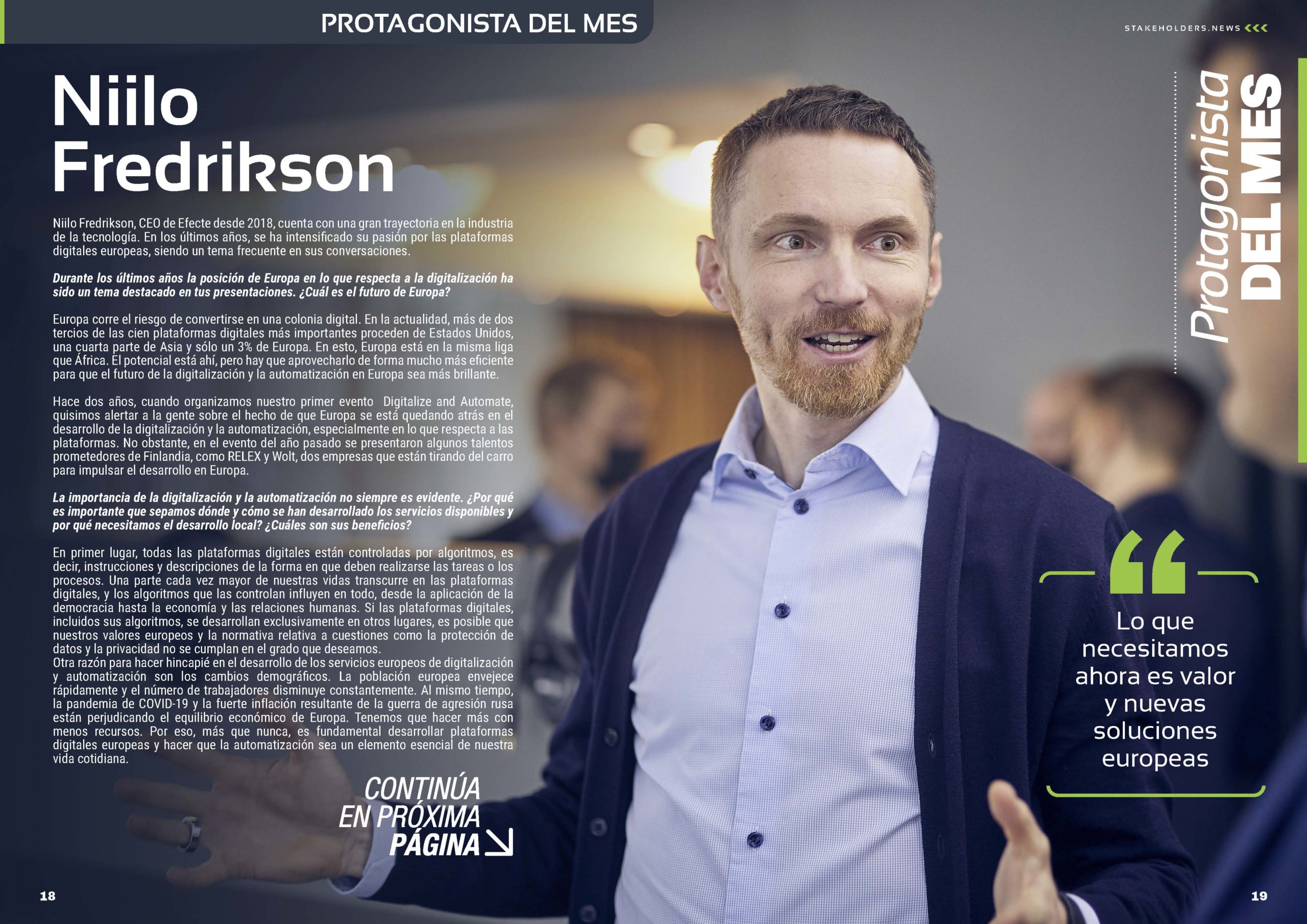 Niilo Fredrikson CEO de Efecte PLC “Protagonista del Mes” de la Rveista Stakeholders.news de septiembre de 2022