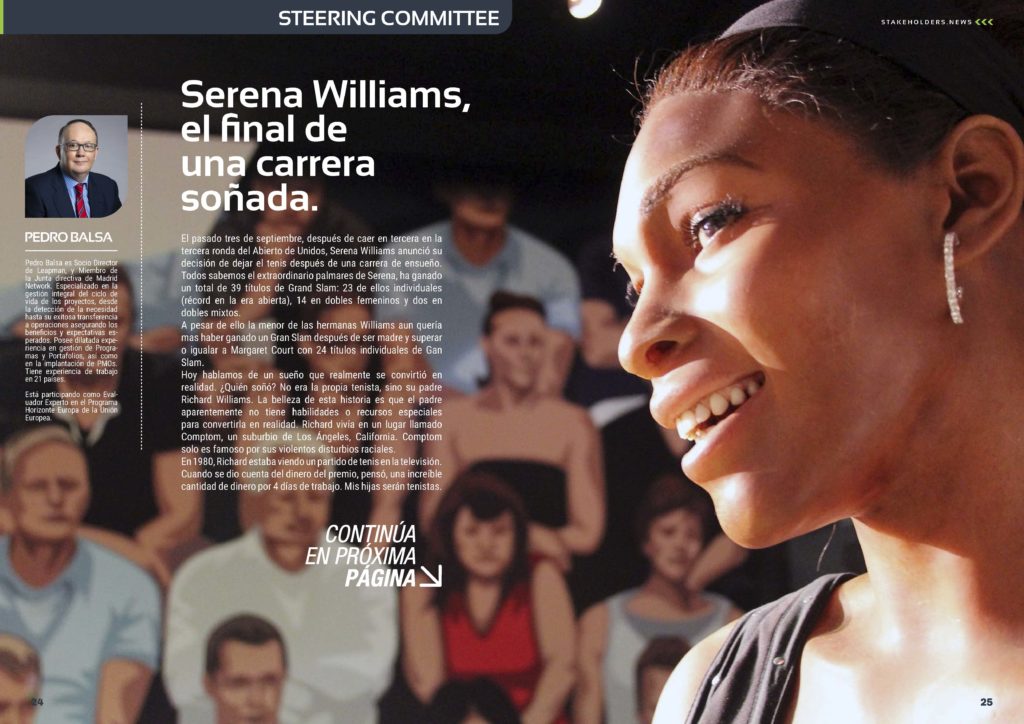 Artículo "Serena Williams, el final de una carrera soñada" de Pedro Balsa en la Sección "Steering Committee" de la Revista Stakeholders.news