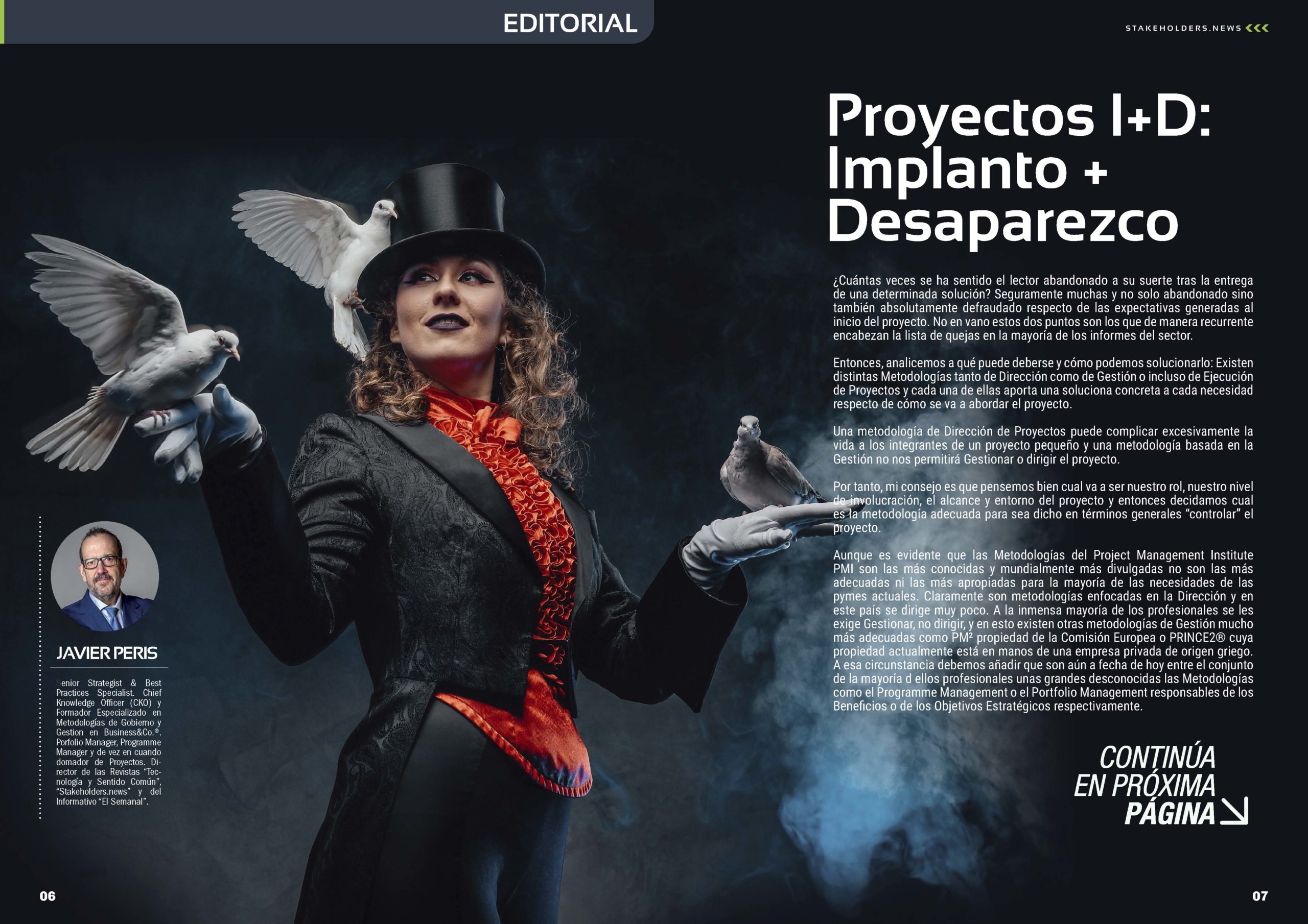 Editorial "Proyectos I+D: Implanto + Desaparezco" de Javier Peris en la Revista Stakeholders.news