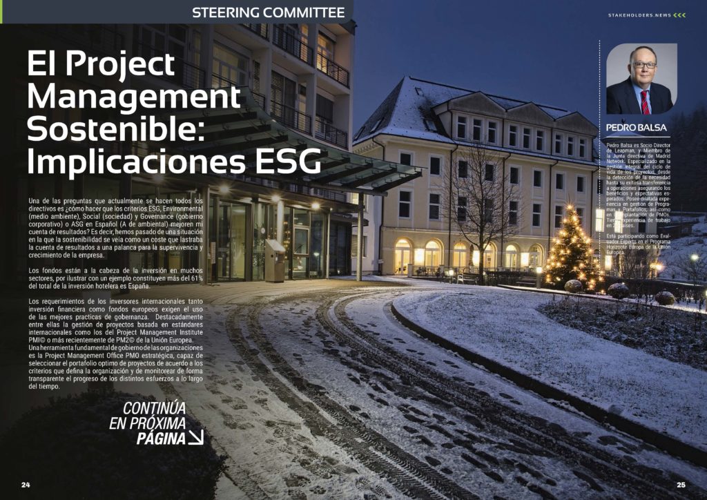 Artículo "El Project Management Sostenible: Implicaciones ESG" de Pedro Balsa en la Revista Stakeholders.news