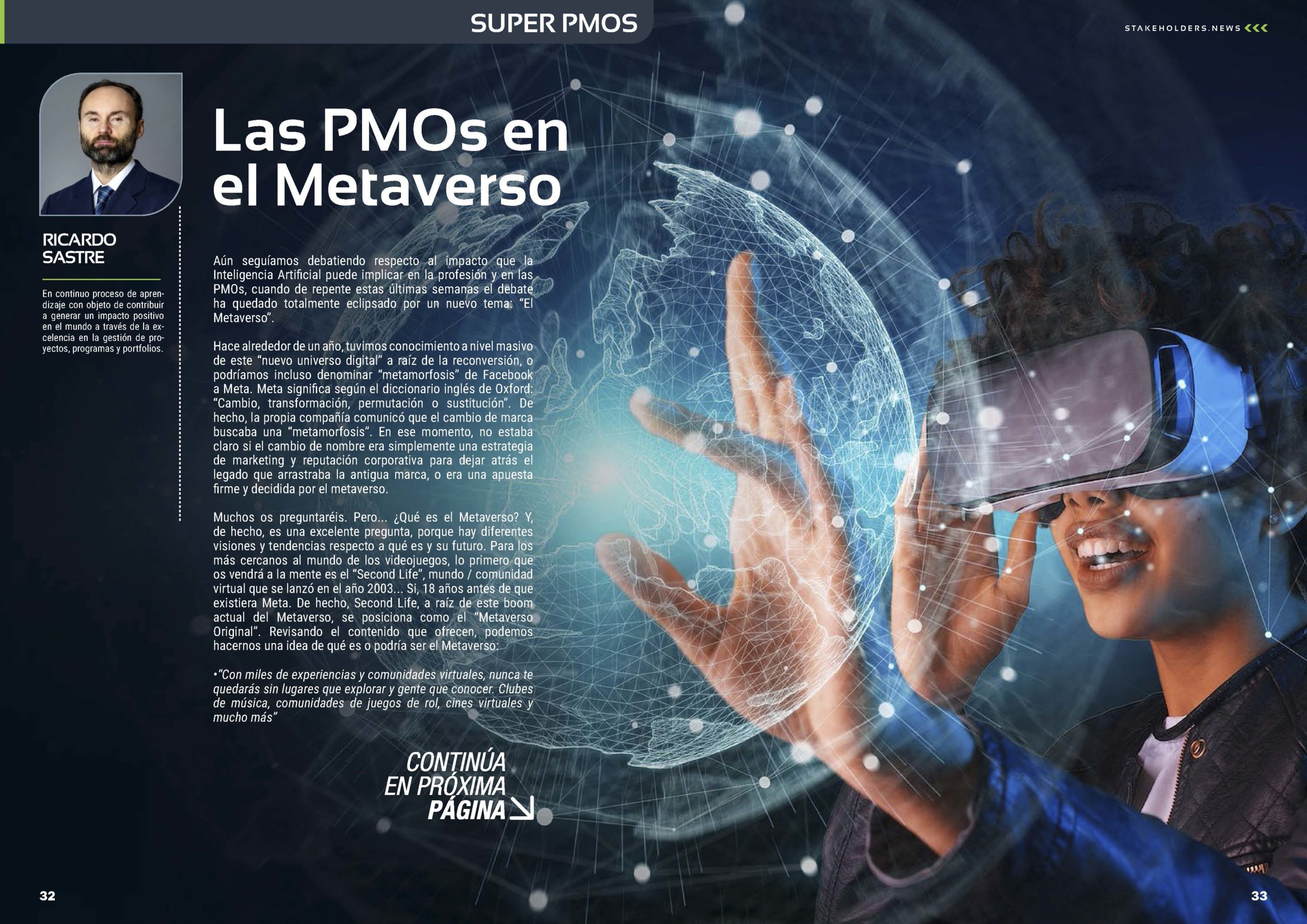 Artículo "Las PMOs en el Metaverso" de Ricardo Sastre en la Revista Stakeholders.news