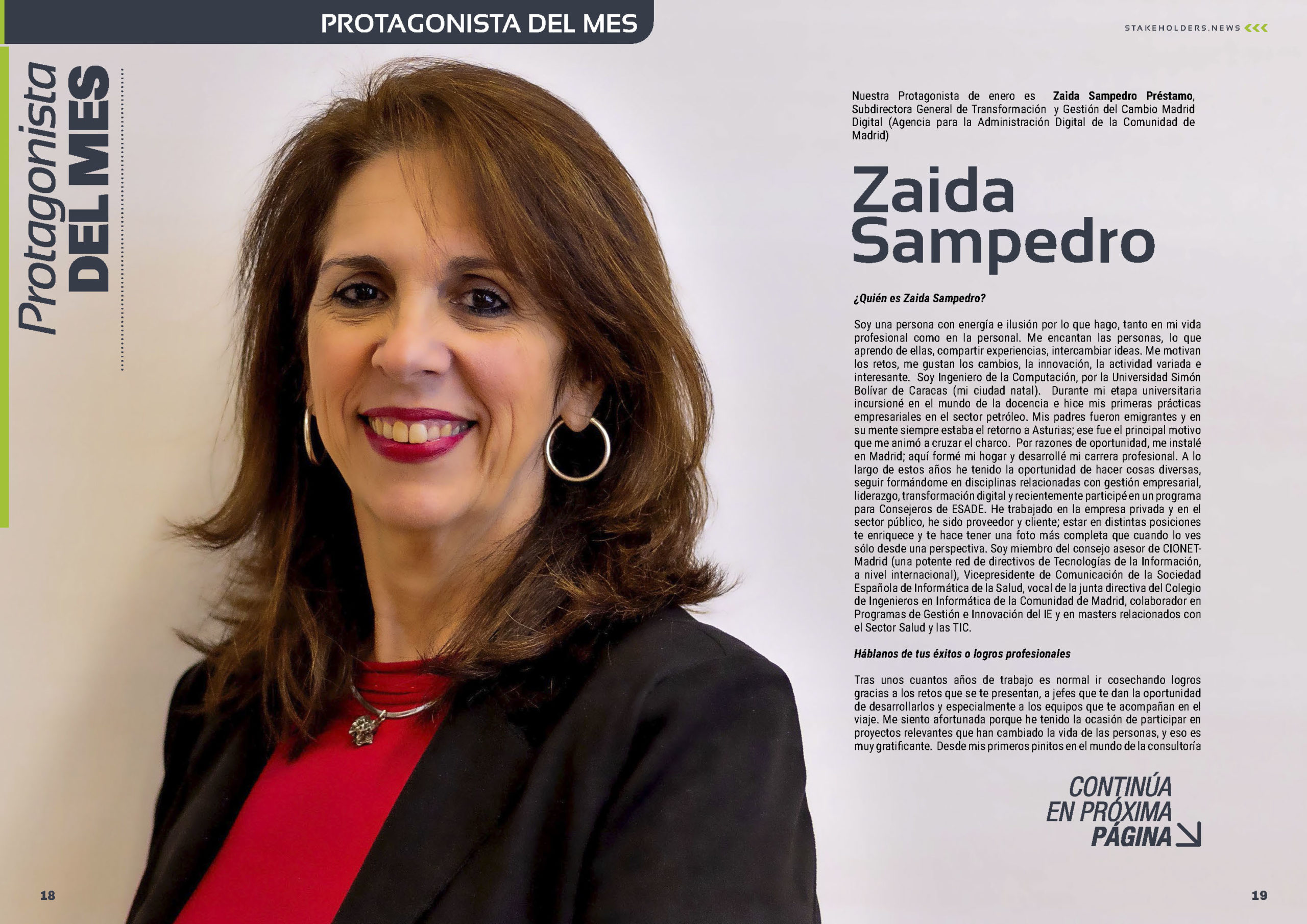 Zaida Sampedro es Protagonista del Mes en la edición de enero de la revista mensual Stakeholders.news La Revista Líder de la Alta Dirección y los Profesionales de Gobierno, Dirección y Gestión de Porfolios, Programas y Proyectos.