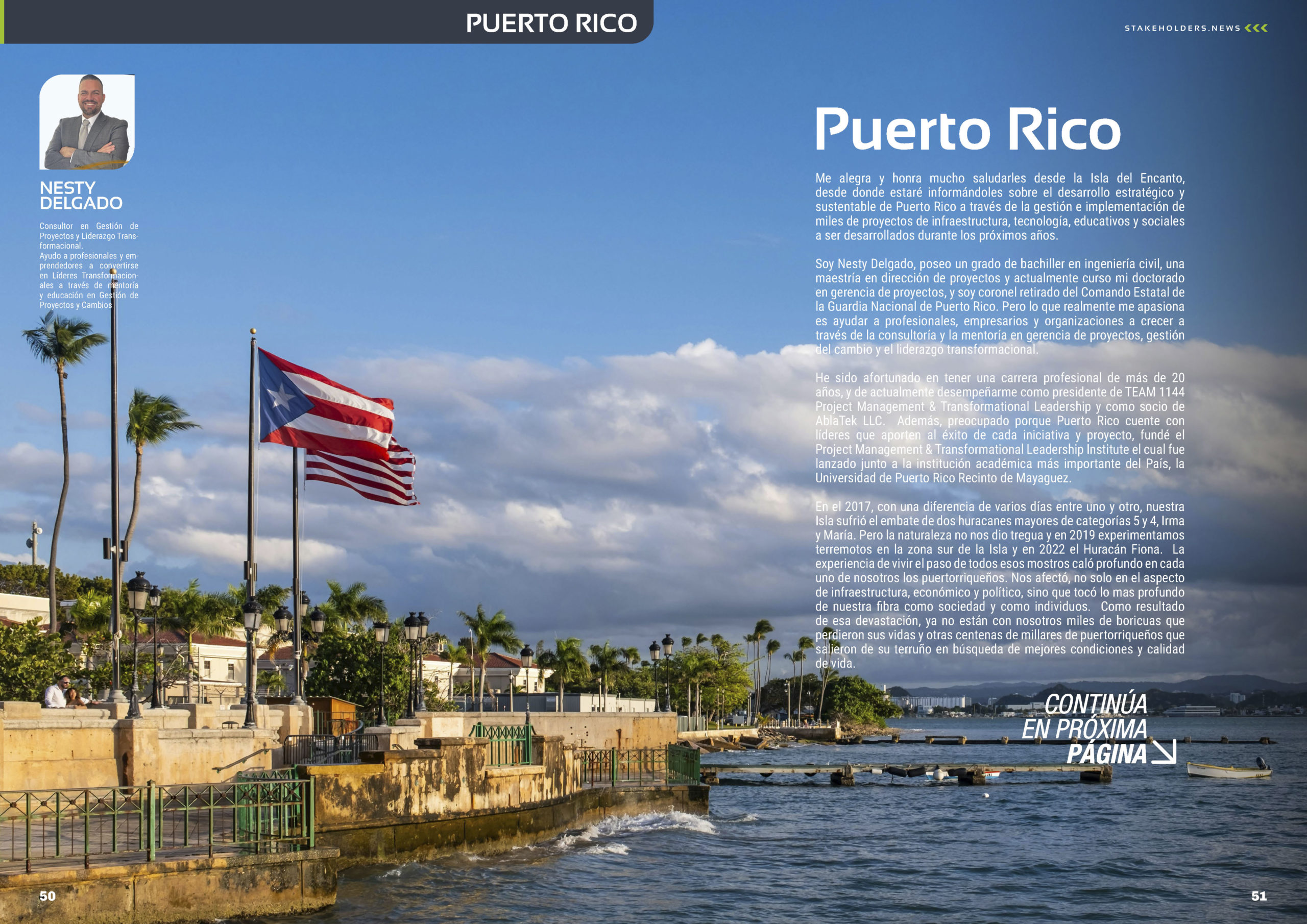 "Puerto Rico" artículo de Nesty Delgado en la Sección "Puerto Rico" de la edición de septiembre de la revista mensual Stakeholders.news La Revista Líder de la Alta Dirección y los Profesionales de Gobierno, Dirección y Gestión de Porfolios, Programas y Proyectos.