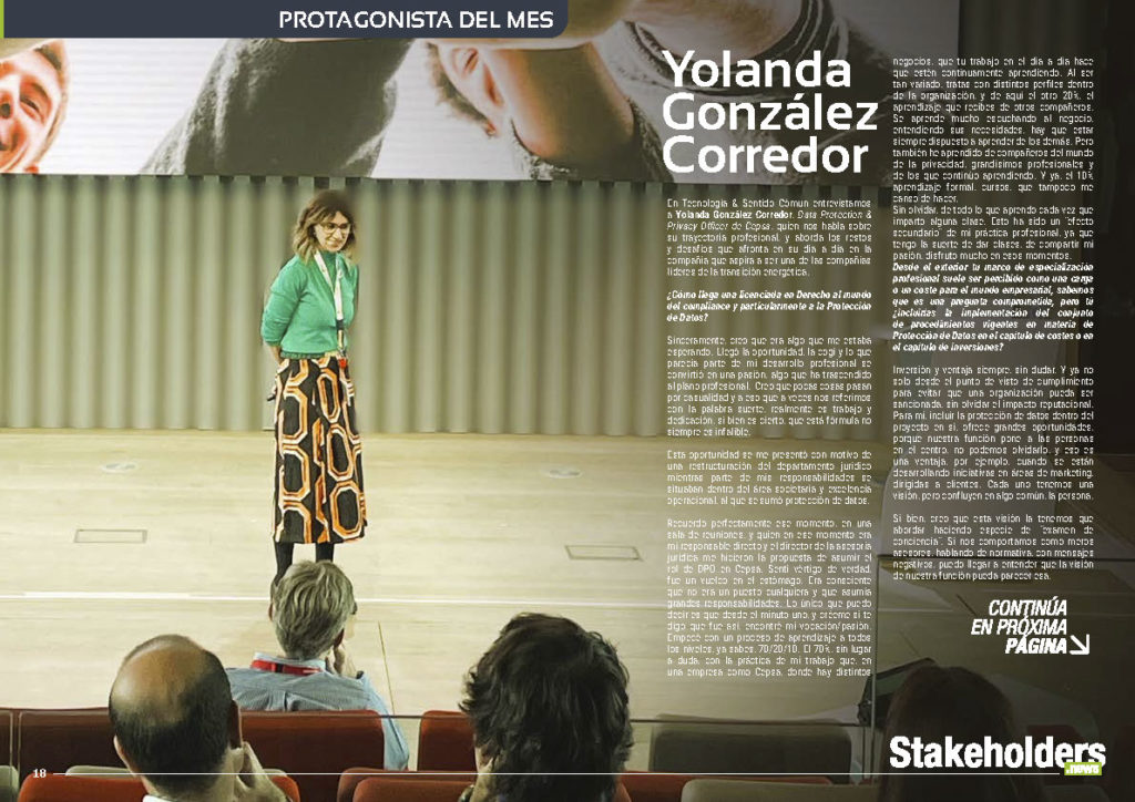 Yolanda González Corredor Protagonista del Mes de la edición de noviembre de la revista mensual Stakeholders.news La Revista Líder de la Alta Dirección y los Profesionales de Gobierno, Dirección y Gestión de Porfolios, Programas y Proyectos.