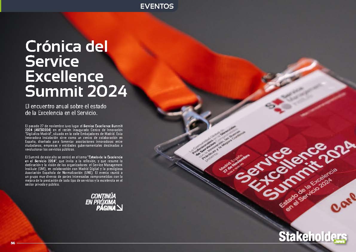 "Crónica del Service Excellence Summit 2024" crónica de Madelaine Castro de en la Sección "Eventos" de la edición de diciembre de la revista mensual Stakeholders.news La Revista Líder de la Alta Dirección y los Profesionales de Gobierno, Dirección y Gestión de Porfolios, Programas y Proyectos.