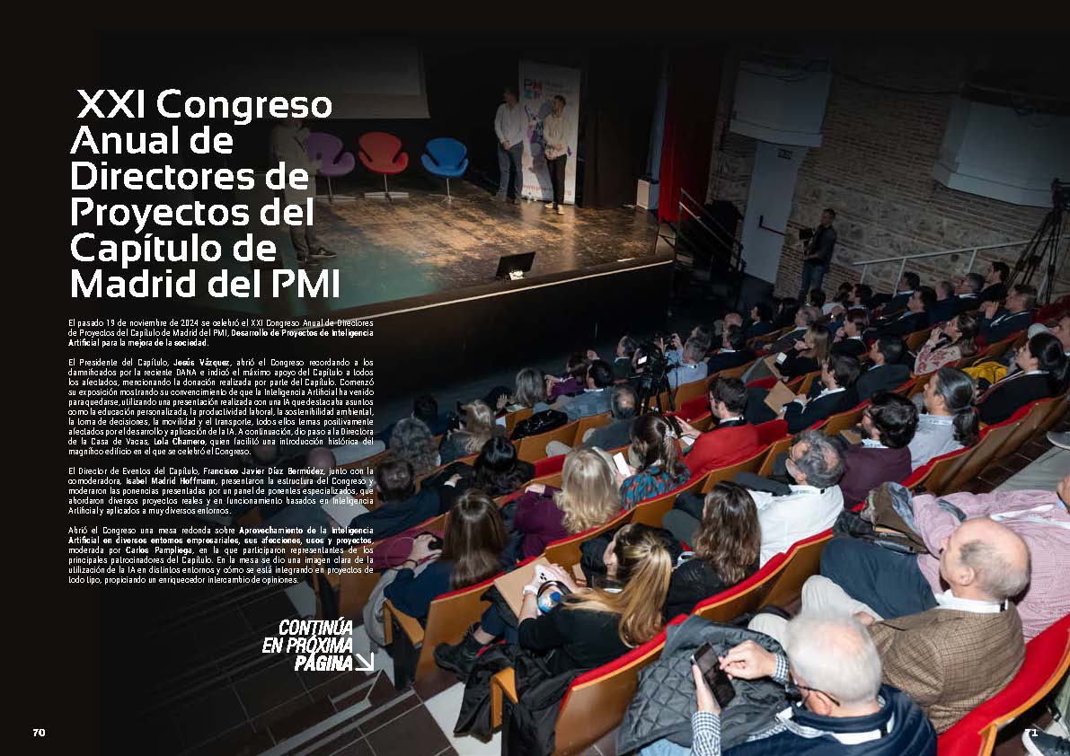 "XXI Congreso Anual de Directores de Proyectos del Capítulo de Madrid del PMI" artículo de Javier Peris en la Sección "Eventos" de la edición de diciembre de la revista mensual Stakeholders.news La Revista Líder de la Alta Dirección y los Profesionales de Gobierno, Dirección y Gestión de Porfolios, Programas y Proyectos.