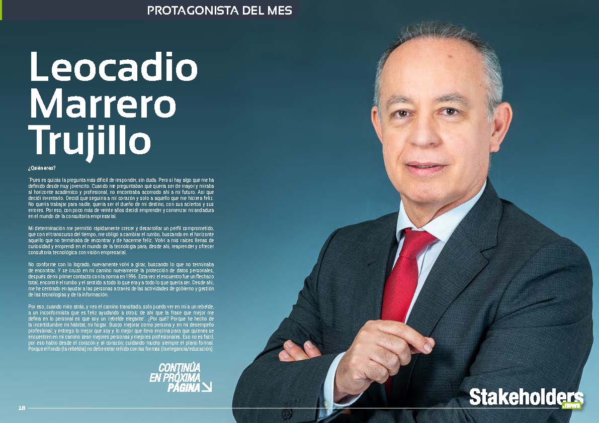 "Leocadio Marrero Trujillo" Protagonista del mes en la edición de enero de la revista mensual Stakeholders.news La Revista Líder de la Alta Dirección y los Profesionales de Gobierno, Dirección y Gestión de Porfolios, Programas y Proyectos.