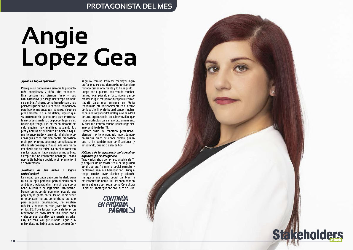 Angie López Gea Protagonista del Mes de la edición de febrero de 2025 de la revista mensual Stakeholders.news La Revista Líder de la Alta Dirección y los Profesionales de Gobierno, Dirección y Gestión de Porfolios, Programas y Proyectos.