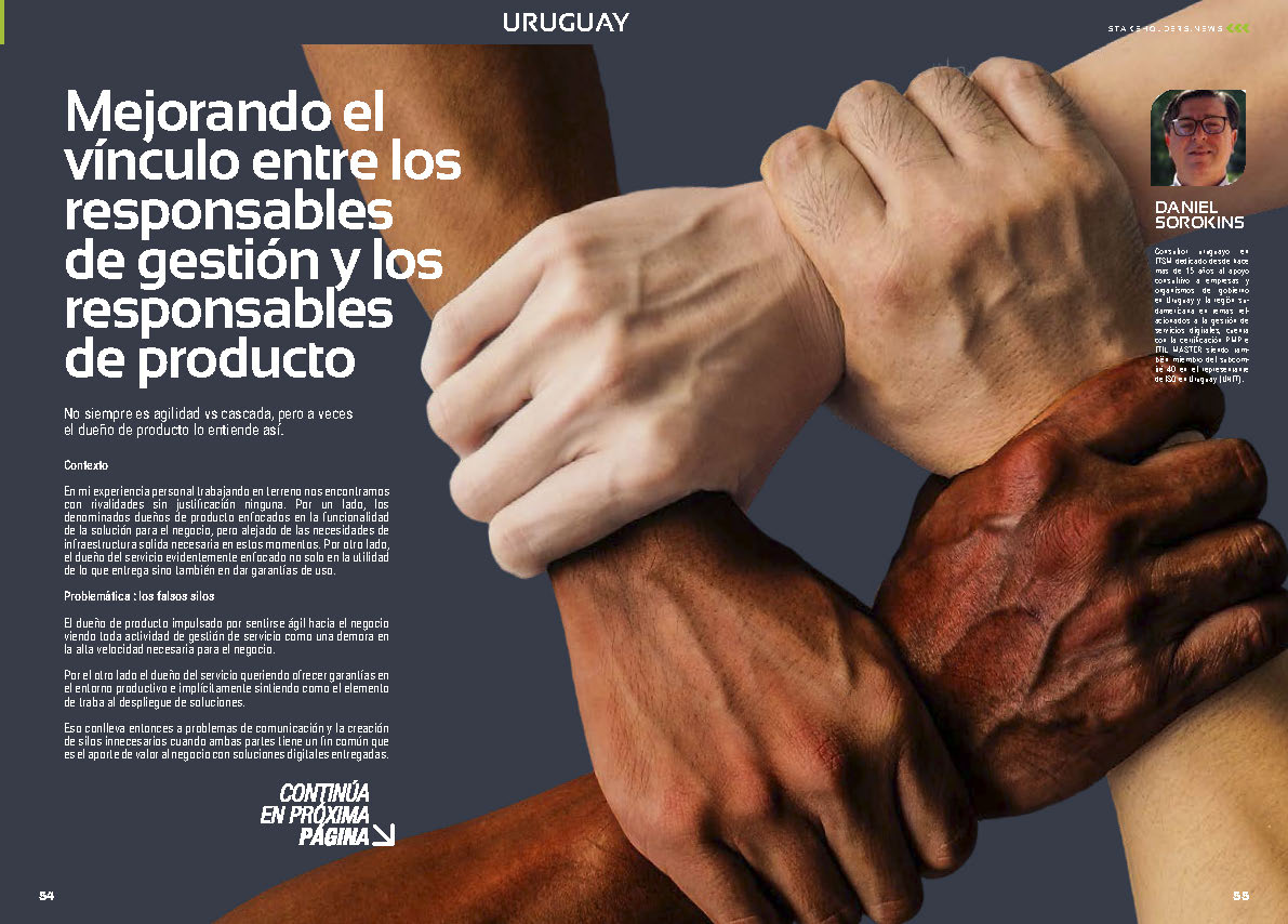 "Mejorando el vínculo entre los responsables de gestión y los responsables de producto" artículo de Daniel Sorokins en la Sección "Uruguay" de la edición de febrero de 2025 ST036 de la revista mensual Stakeholders.news La Revista Líder de la Alta Dirección y los Profesionales de Gobierno, Dirección y Gestión de Porfolios, Programas y Proyectos.