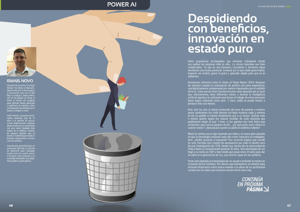 "Despidiendo con beneficios, innovación en estado puro" artículo de Ismael Novo en la Sección "Power Ai" de la edición de noviembre de 2025 #ST044 de la revista mensual Stakeholders.news La Revista Líder de la Alta Dirección y los Profesionales de Gobierno, Dirección y Gestión de Porfolios, Programas y Proyectos.